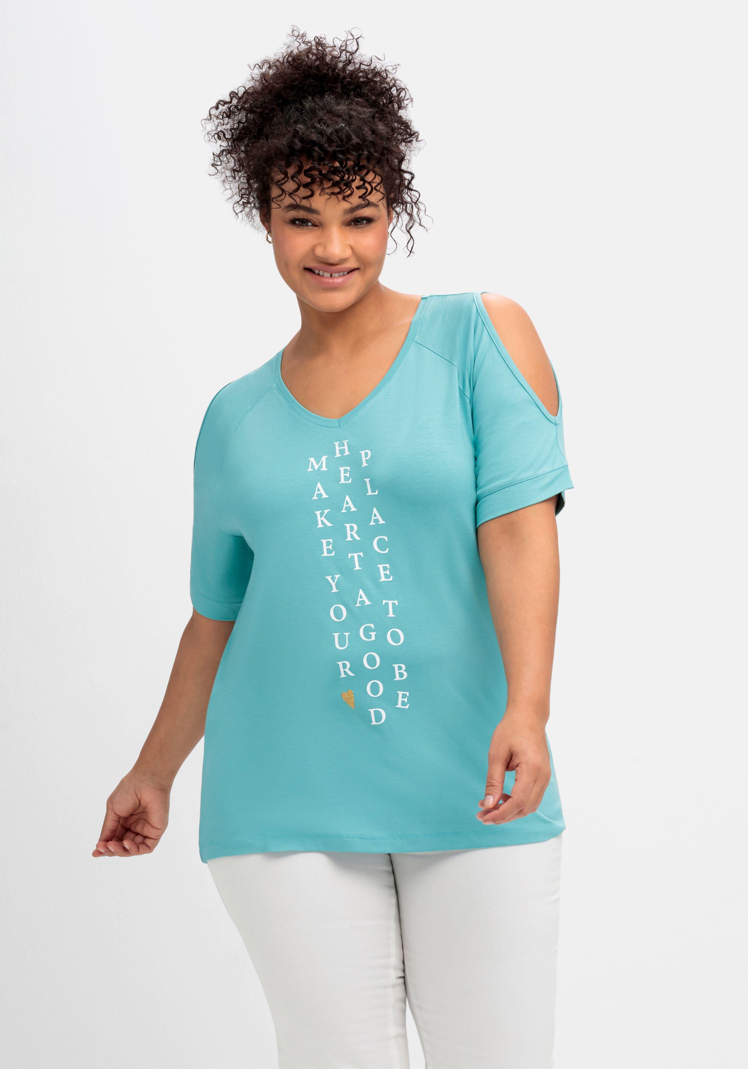 Shirt mit Wordingprint und Schulter-Cut-outs