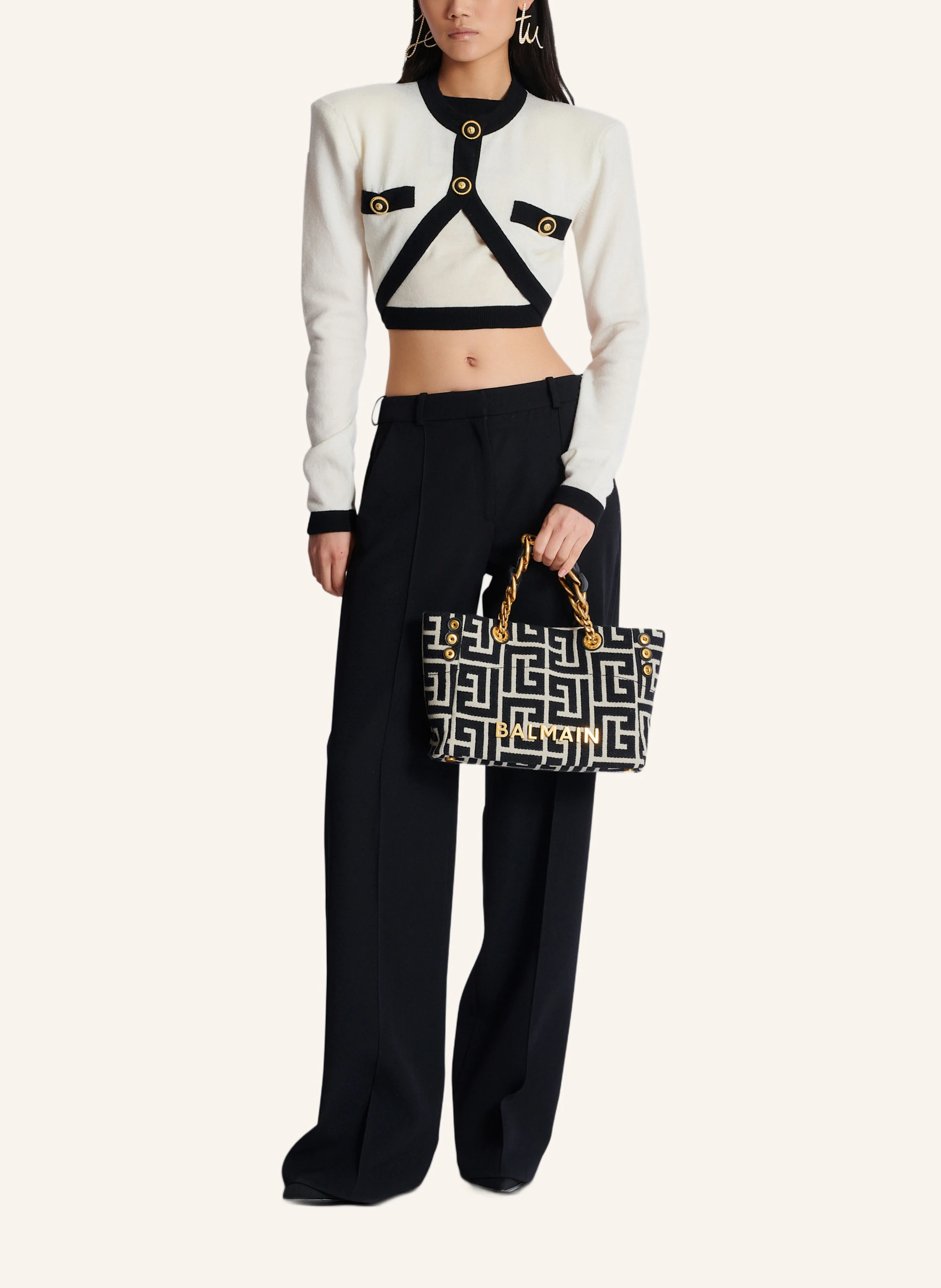 BALMAIN Kleiner Shopper 1945 Soft aus Monogramm-Jacquard