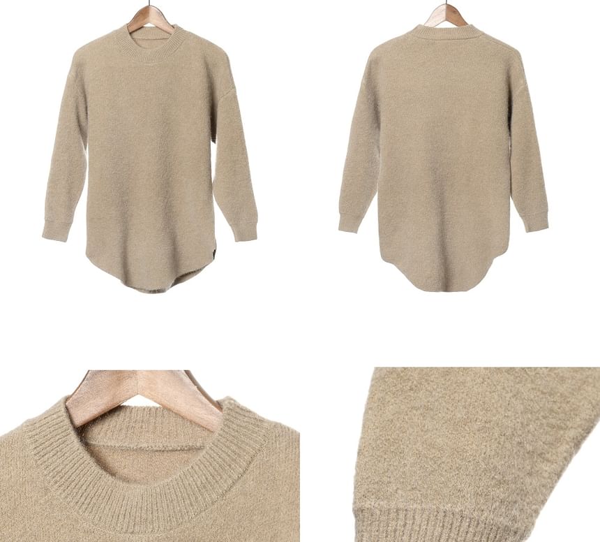 Erione - Ronde hals, effen, oversized trui met split
