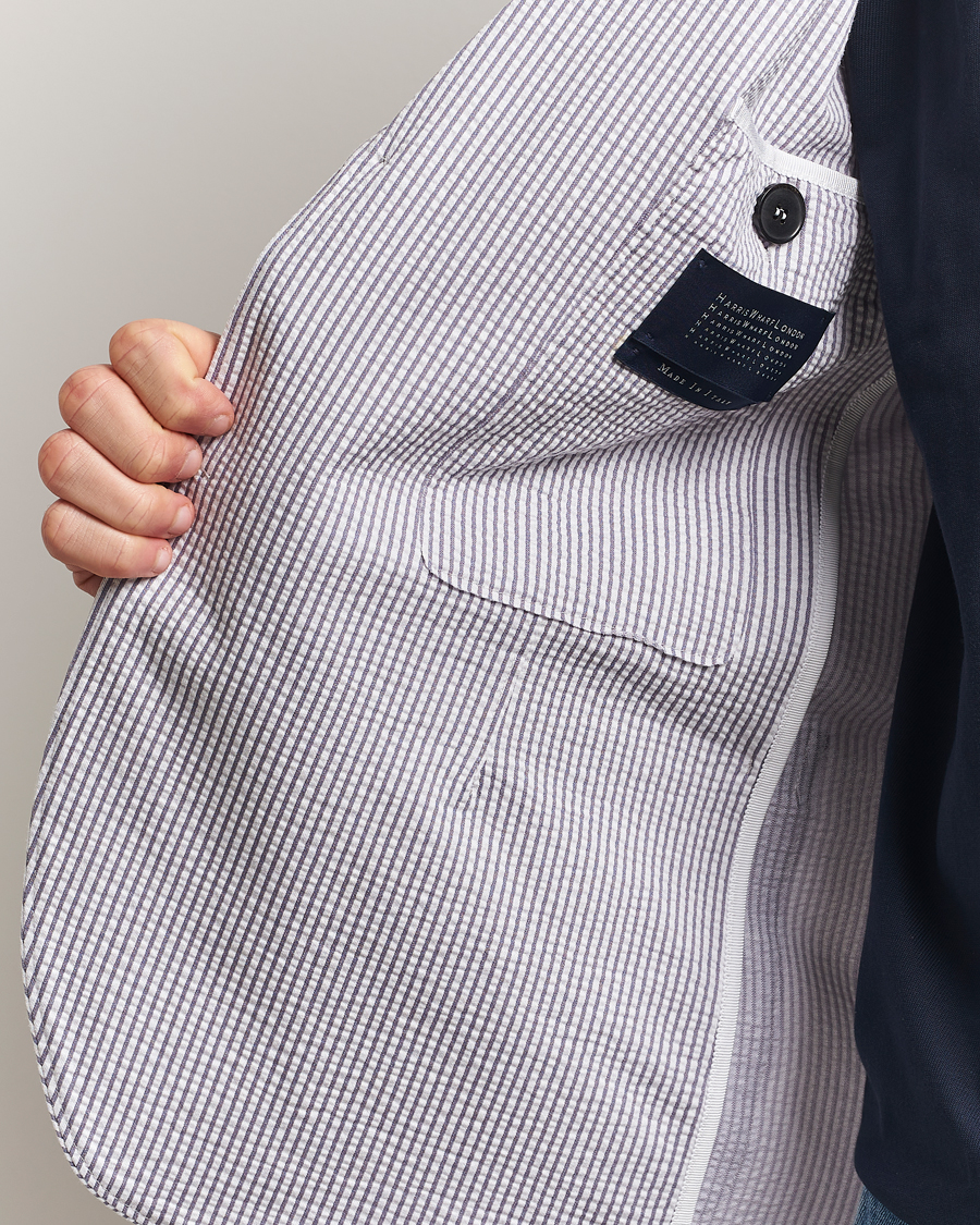 Harris Wharf London Coolmax Striped Seersucker Blazer Grey/White