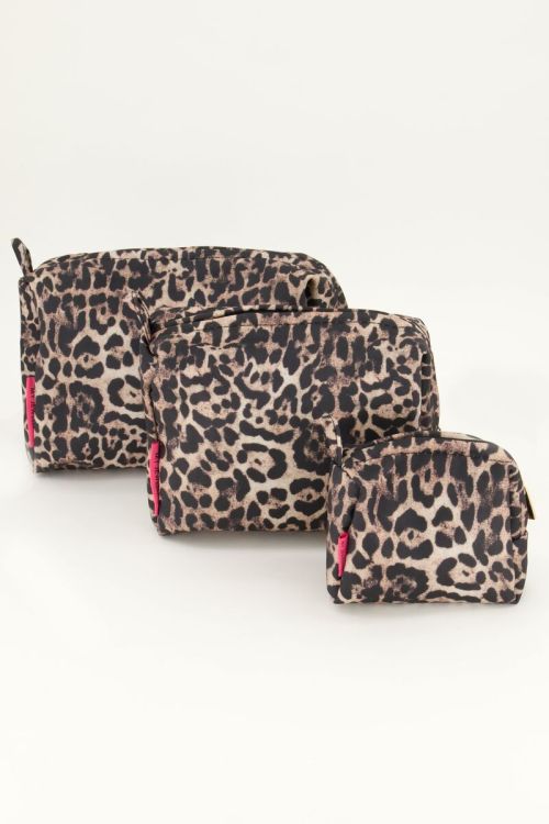 Bruine toilettas set met panterprint