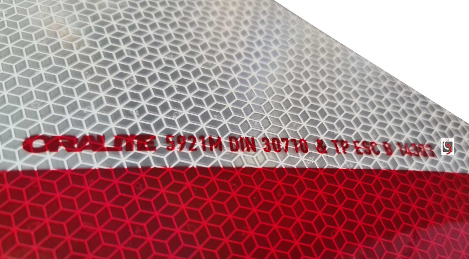 Orafol voertuigwaarschuwingsmarkering wit/rood 141 mm x 1 m (op maat gesneden) type 5921M / Rechtswijzend