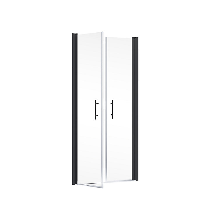 Portes de douche battantes, 80 x 192 cm, Schulte NewStyle, verre transparent anticalcaire, profilé noir
