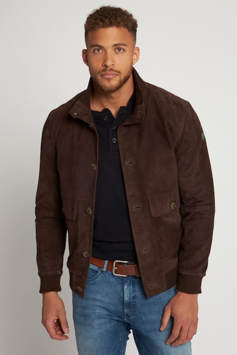 Lederjacke, Veloursleder, Stehkragen, Knopfleiste