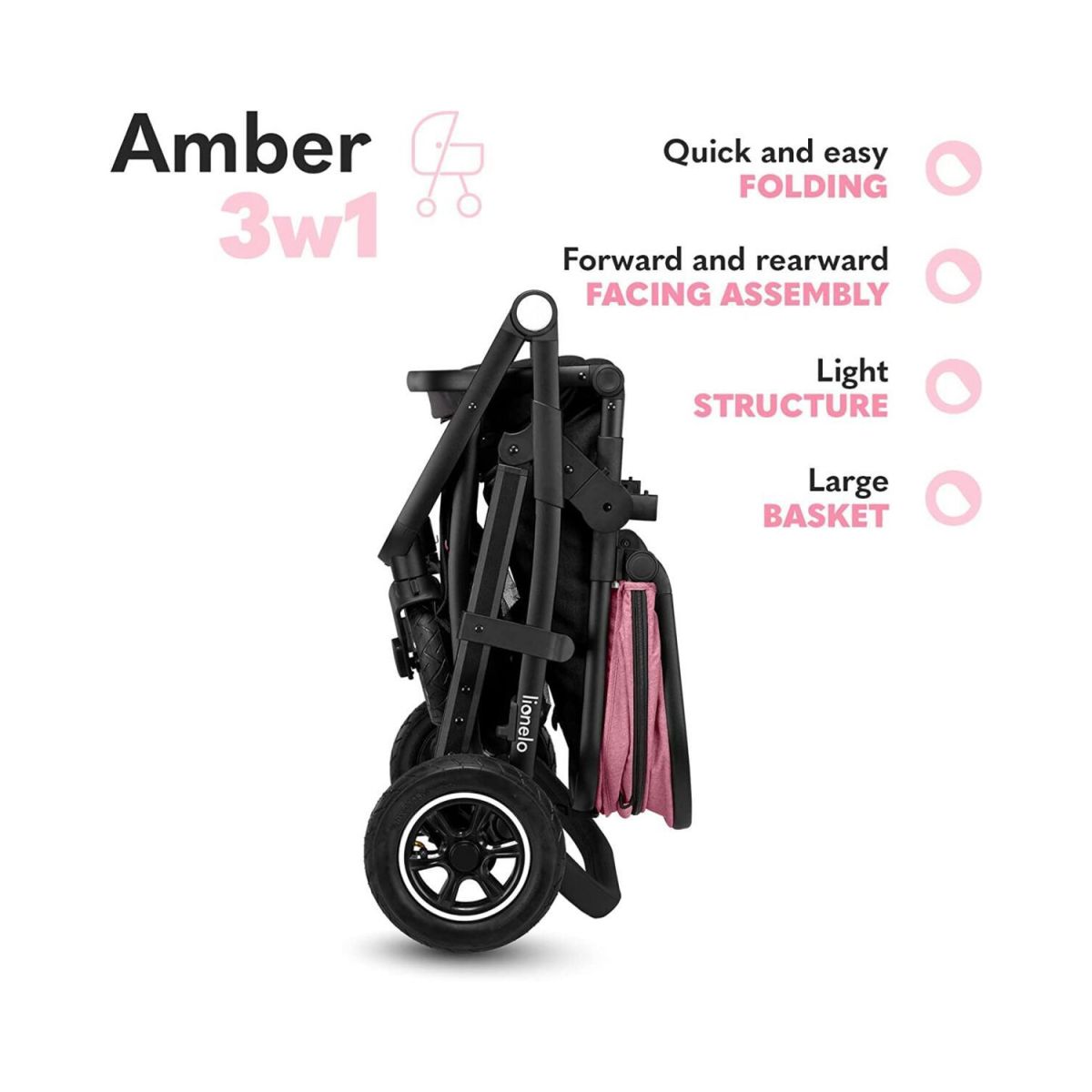 Poussette Multifonction Amber 3en1 Rose