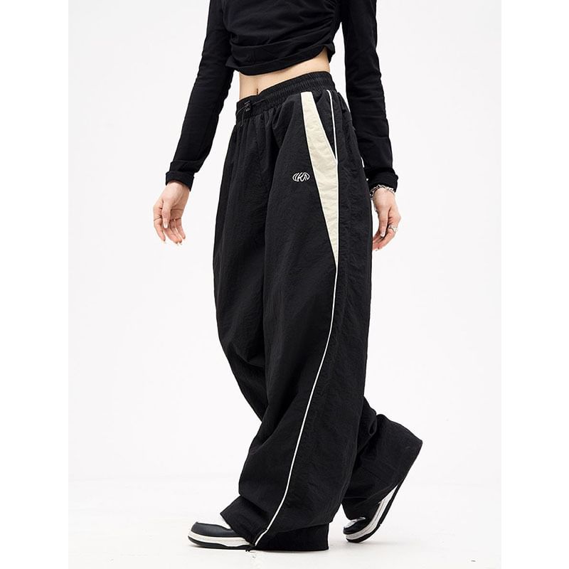 Rosesand - Lage taille kleurblok losse wijde joggingbroek