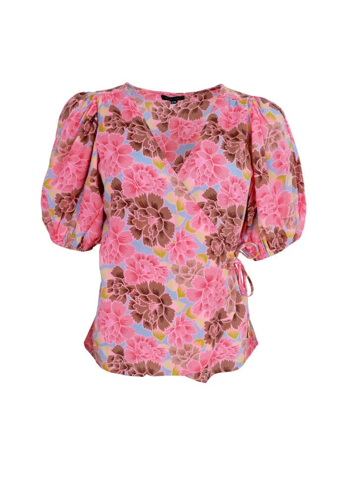 Black Colour Bcluna Puff Sleeve Wrap Blouse blossom candy