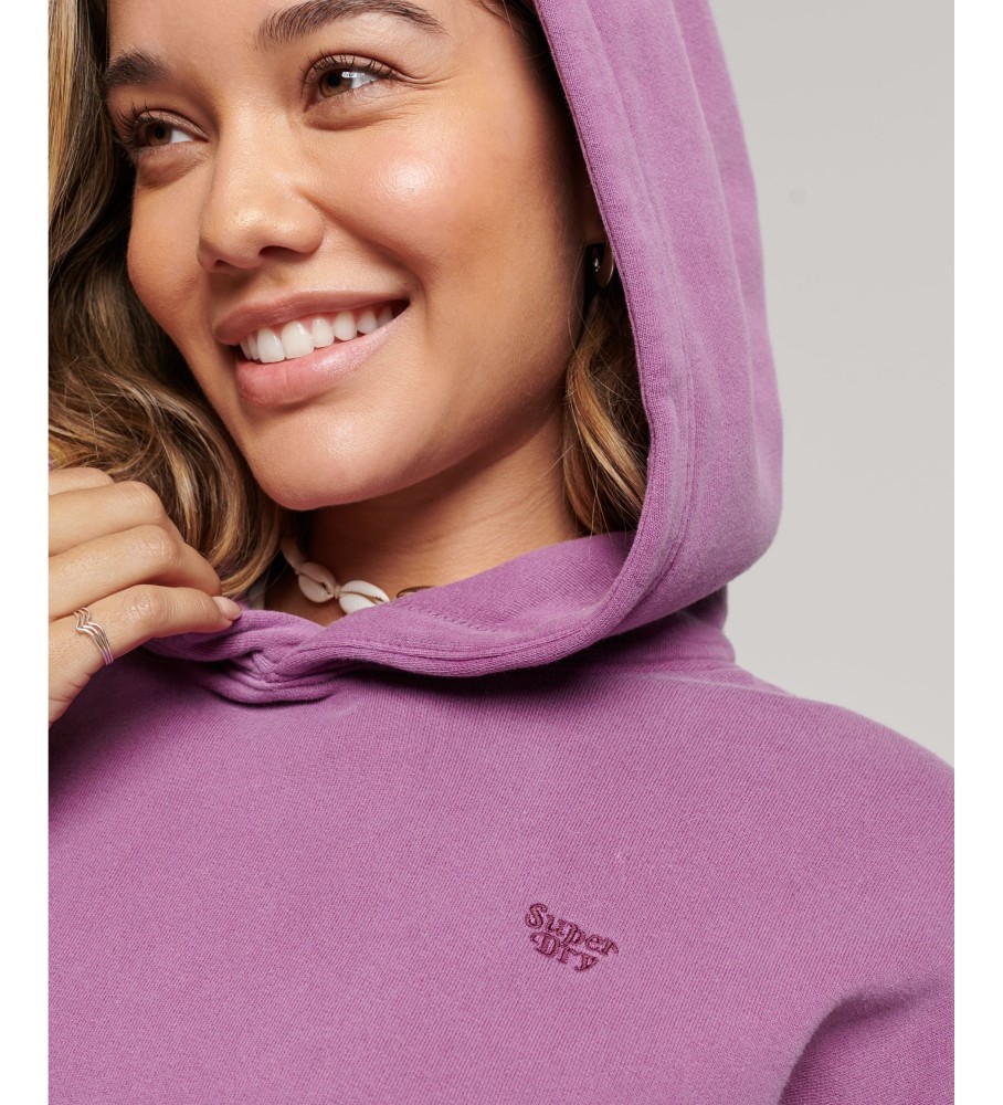 Blusa cropped com capuz da Superdry em lavagem lilás