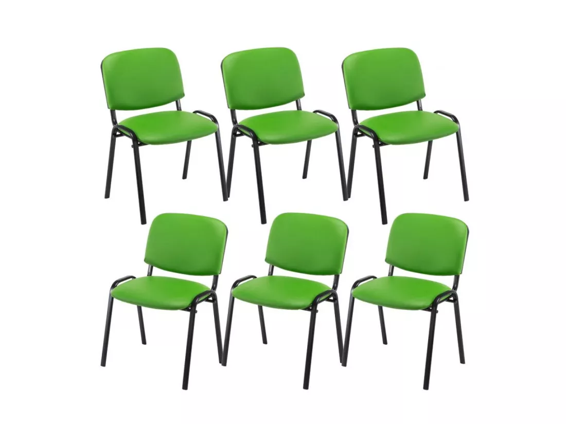 Lot de 6 Chaise de conférence - Similicuir & Métal noir mat - Vert - Ken