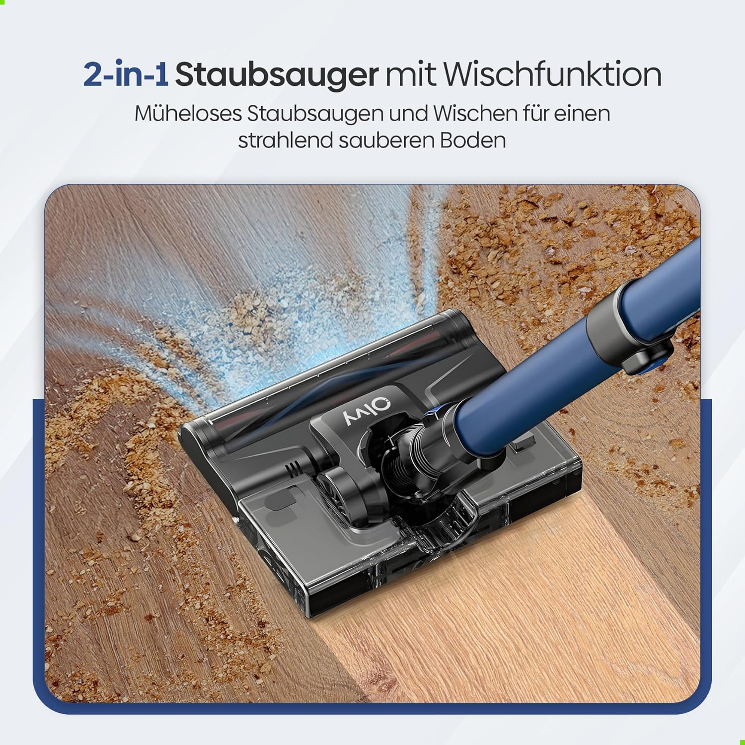 Olvy Akku-Staubsauger mit Wischfunktion, Tierhaare/Teppiche/Hartböden, Kabelloser 2-in-1, ohne Beutel, 35KPA Saugleistung, 5 Stufen, LED-Display, Leichter Staubsauger mit HEPA-Filter & Zubehör