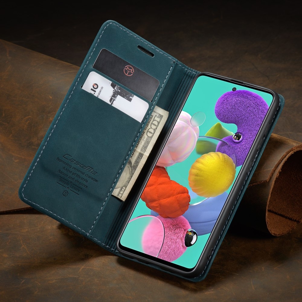 Samsung Galaxy A51 (2019) Leder Tasche Flip Wallet Etui mit Kartenfächern - Blau / Grün
