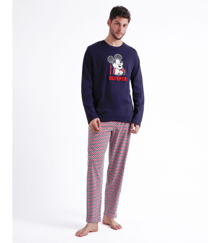 Pijama de manga comprida azul marinho com estampa em ziguezague do Mickey da Disney