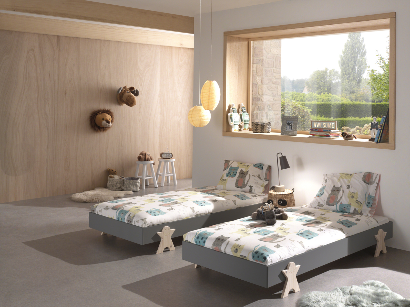 2-teiliges Stapelbett-Set MODULO - grau - Smiley - 90x200 cm