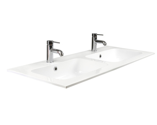 3-delige badkamermeubelset, dubbele wastafel Sanox Porto, BxHxD 120 x 75 x 52 cm, frontkleur zwart eiken, met witte gegoten mineraalwastafel, 84730849