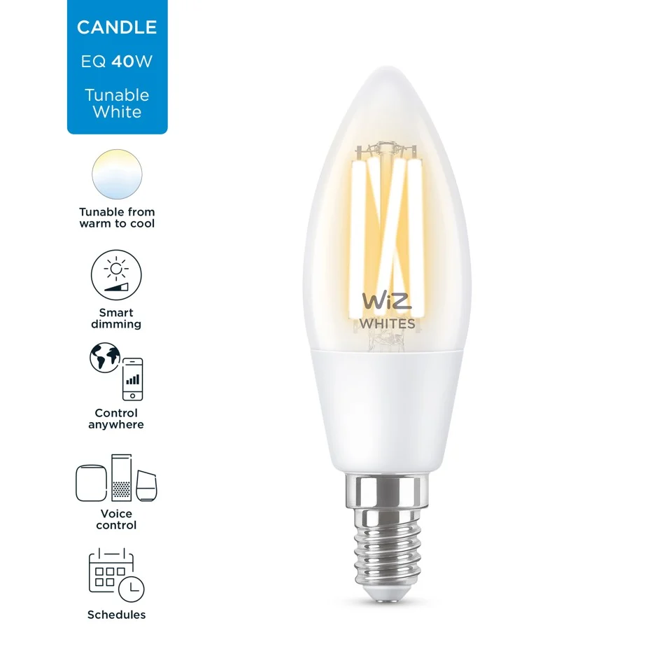 WiZ - C35 Klar Stearinlys E14 Justerbar Hvid - Smart Home