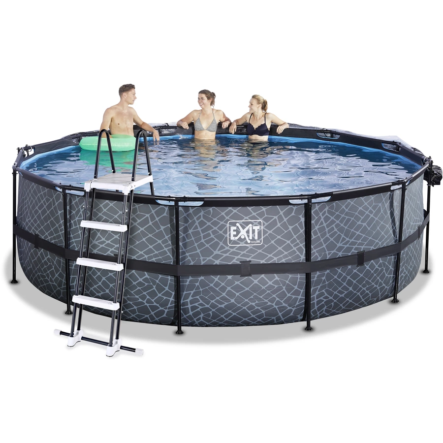 EXIT Stone Pool ø450x122cm mit Abdeckung und Sandfilterpumpe, grau