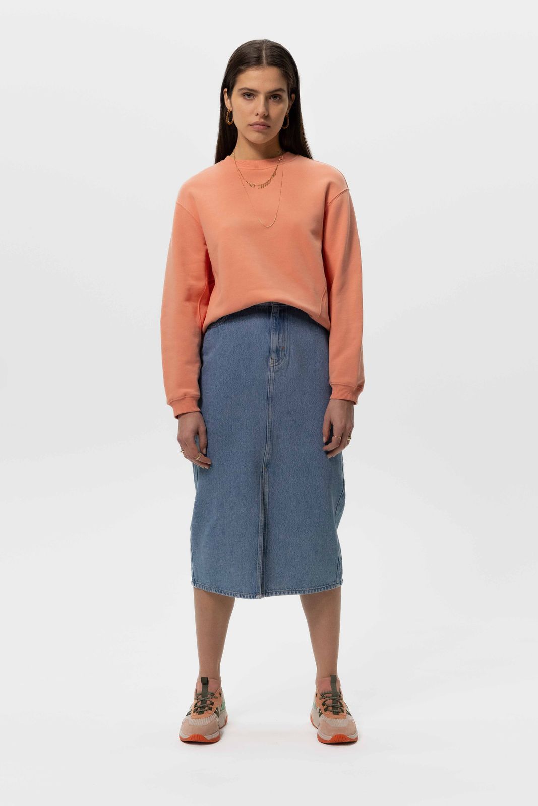 Midi denim rok met split