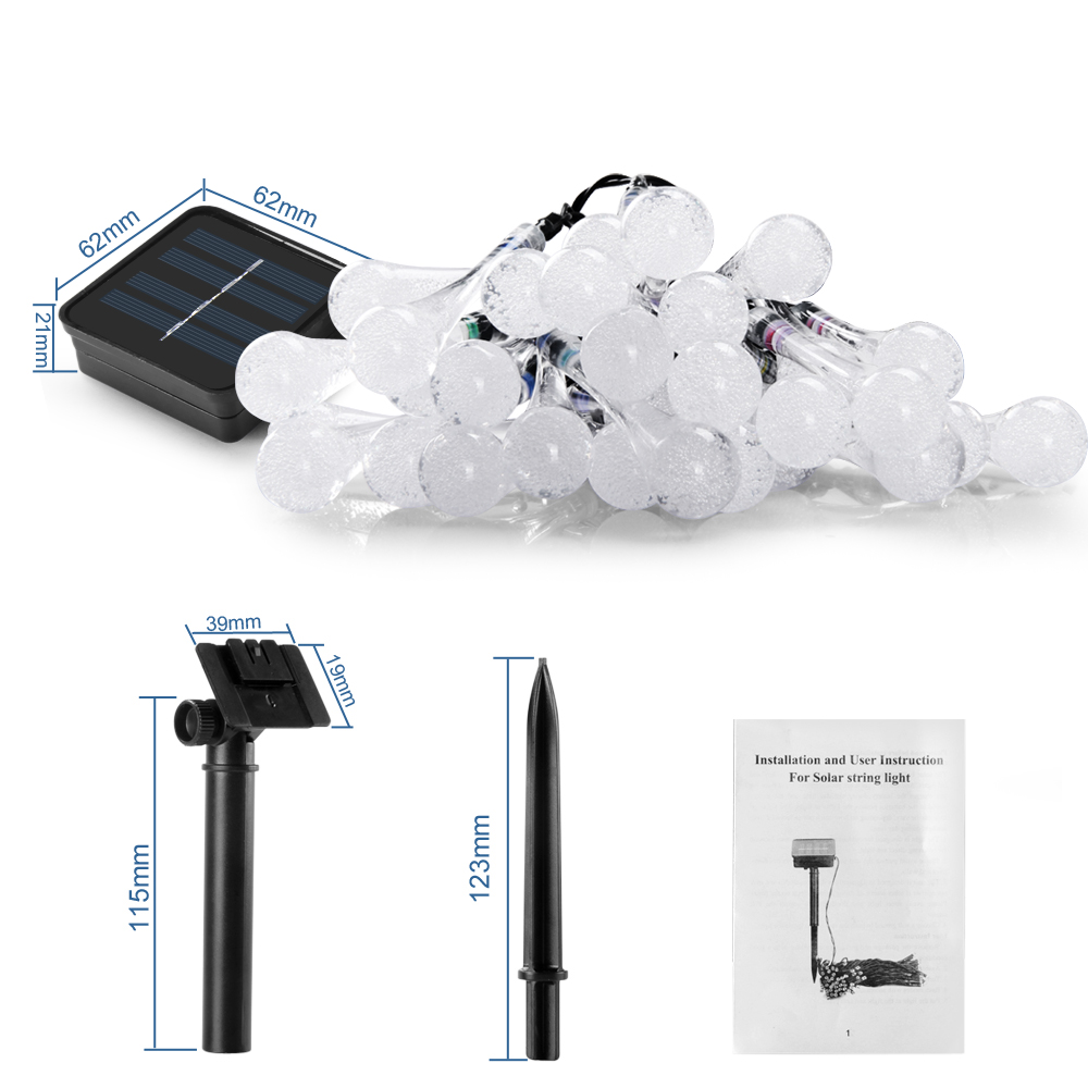 (6m) 30 LED's Deko Solar Lichterkette Tropfen Outdoor Beleuchtung IP65 - Bunt