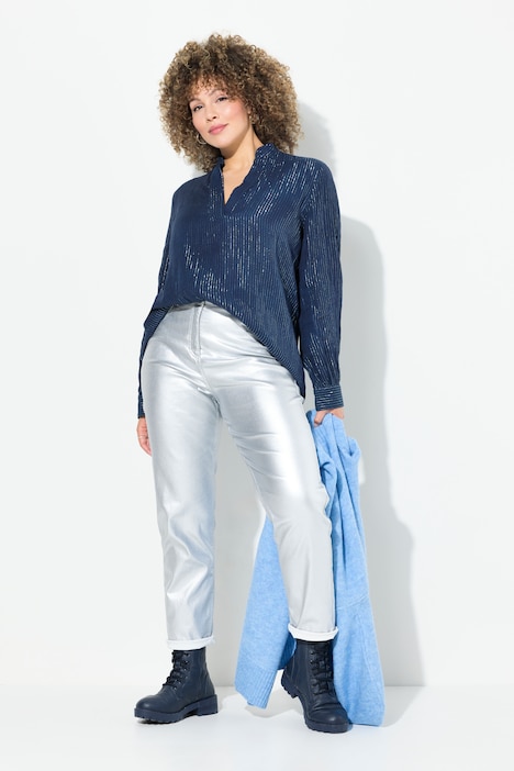 Mom-Jeans, Silber-Coating, Komfortbund, 5-Pocket-Hose