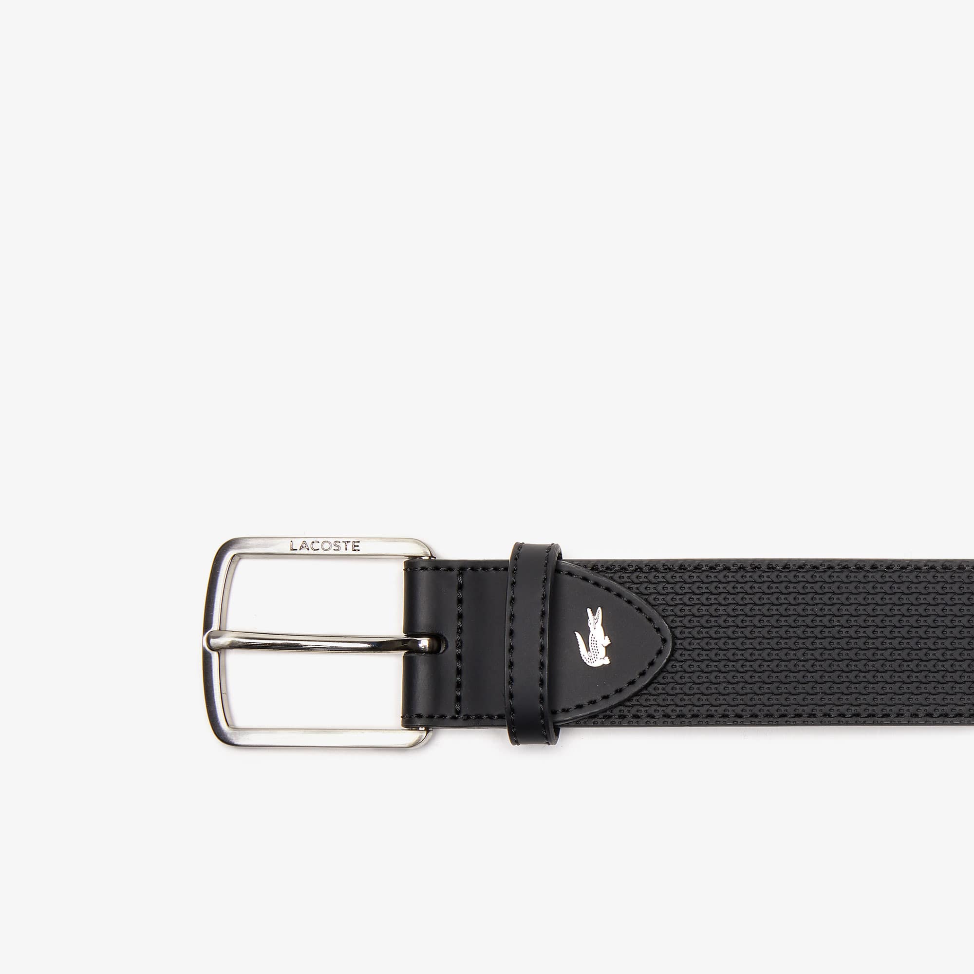 Ceinture en cuir texturé à boucle gravée Lacoste Ceintures - Noir - Lacoste - Homme