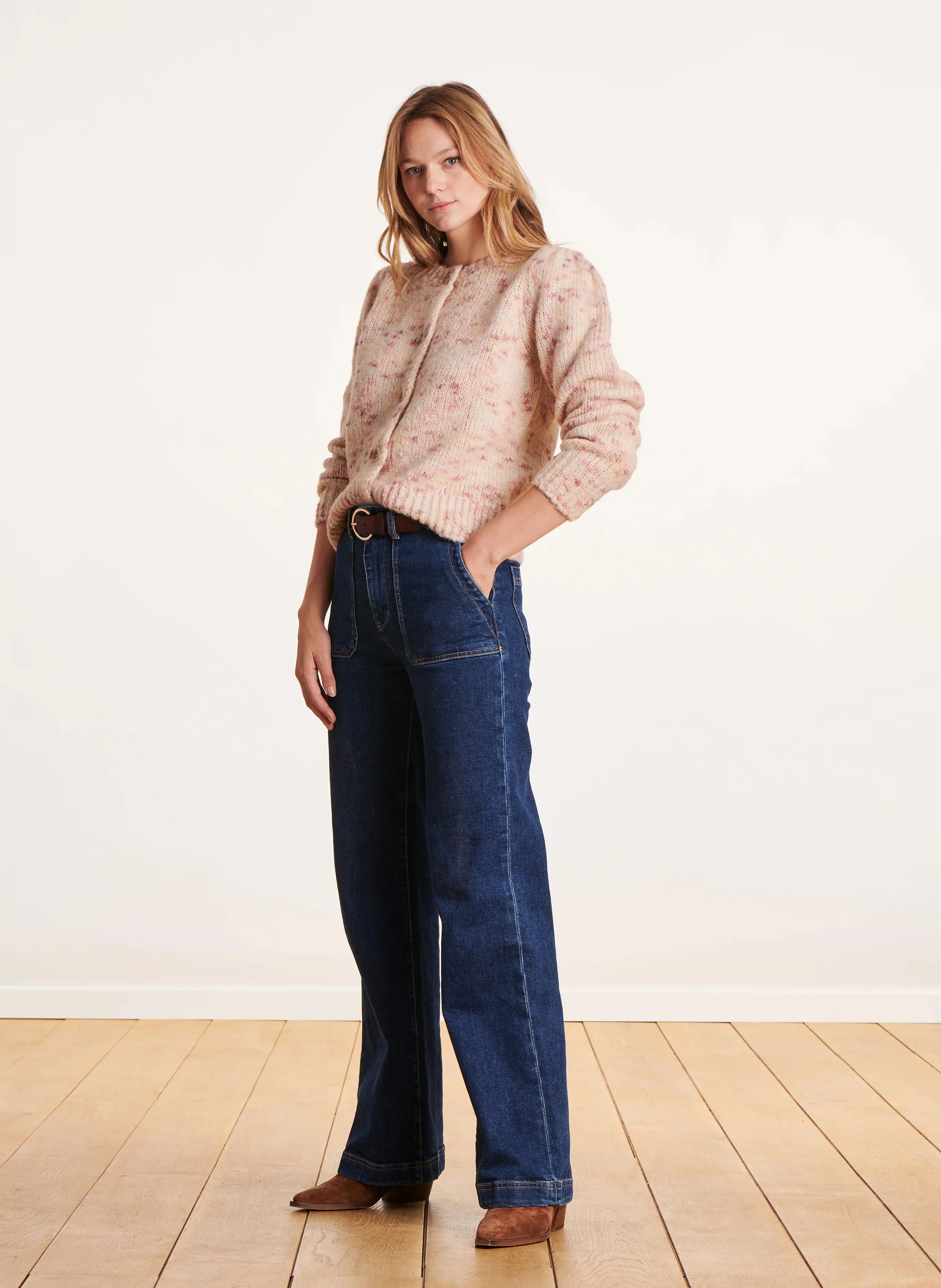 Gilet col rond | Rose