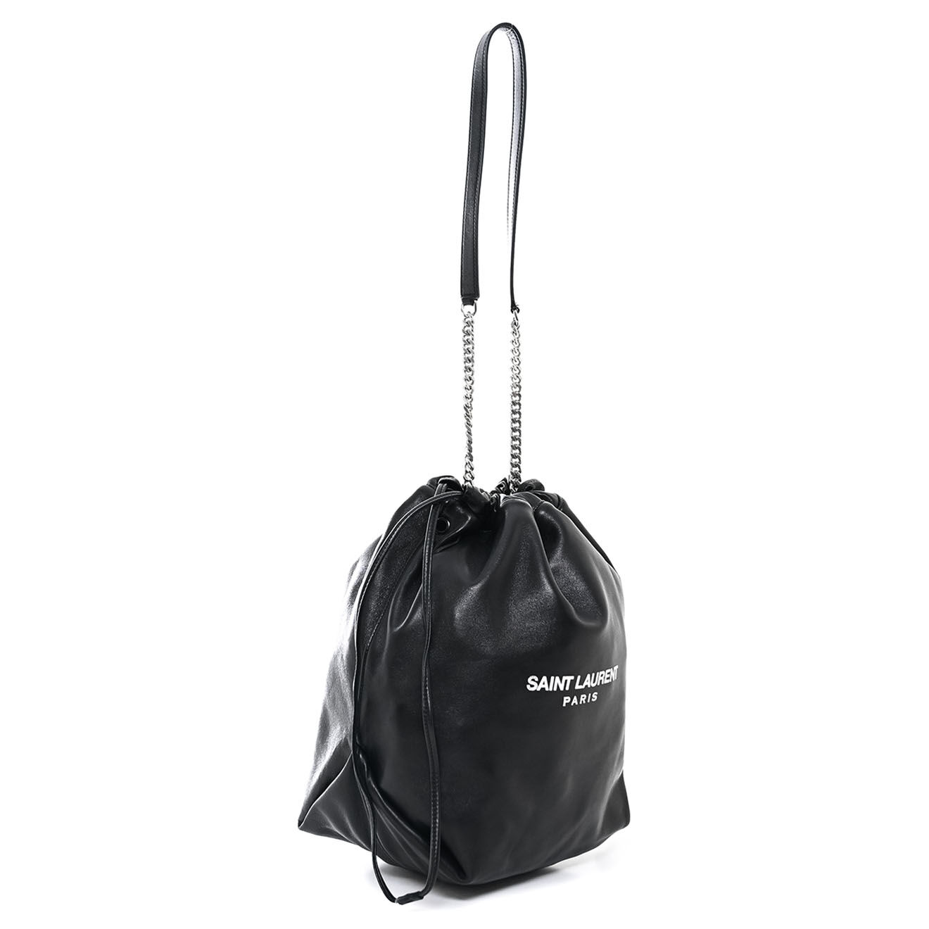 Saint Laurent Sac bourse Teddy en Cuir lisse noir - Très bon état - L.22 cm