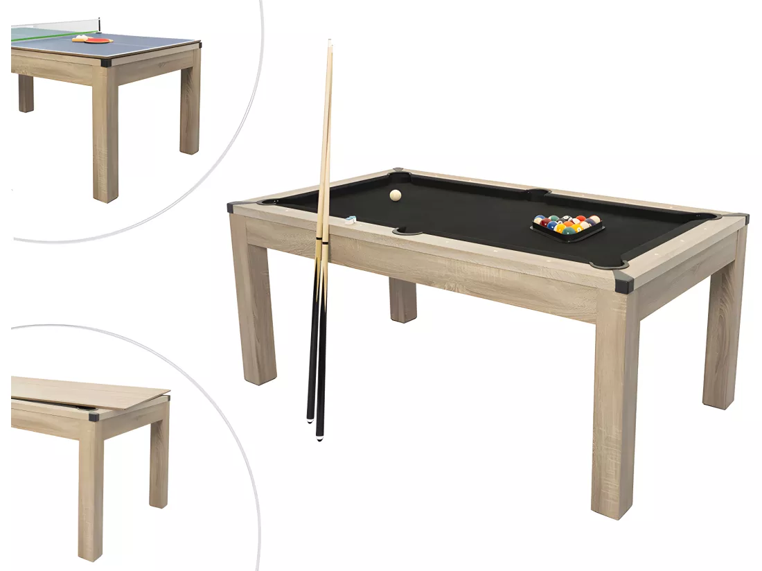 Table transformable Billard & Ping-pong - Coloris naturel clair - L182 x l102 x H80 cm - HENK