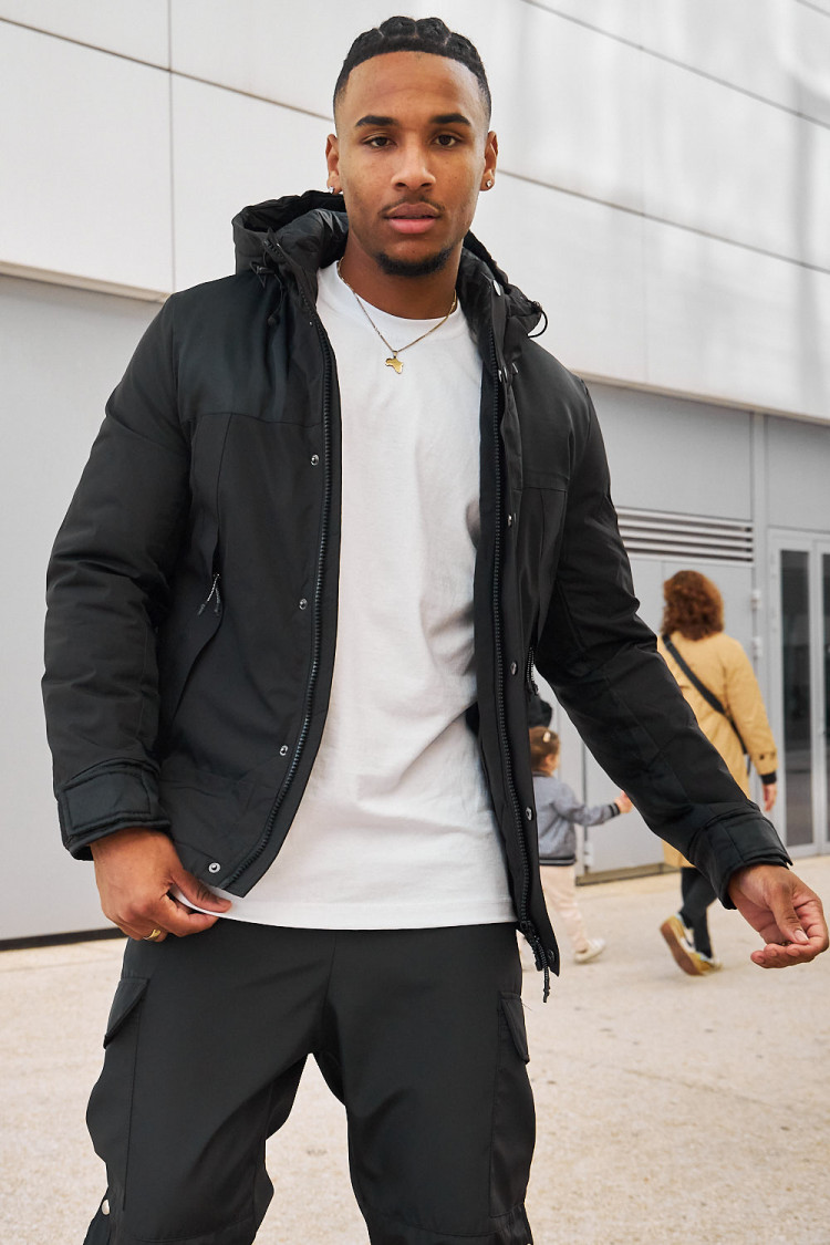 Parka bi-matière noir à capuche