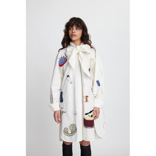 Stella Nova Broderet Skjortekjole, Creme/White, 40