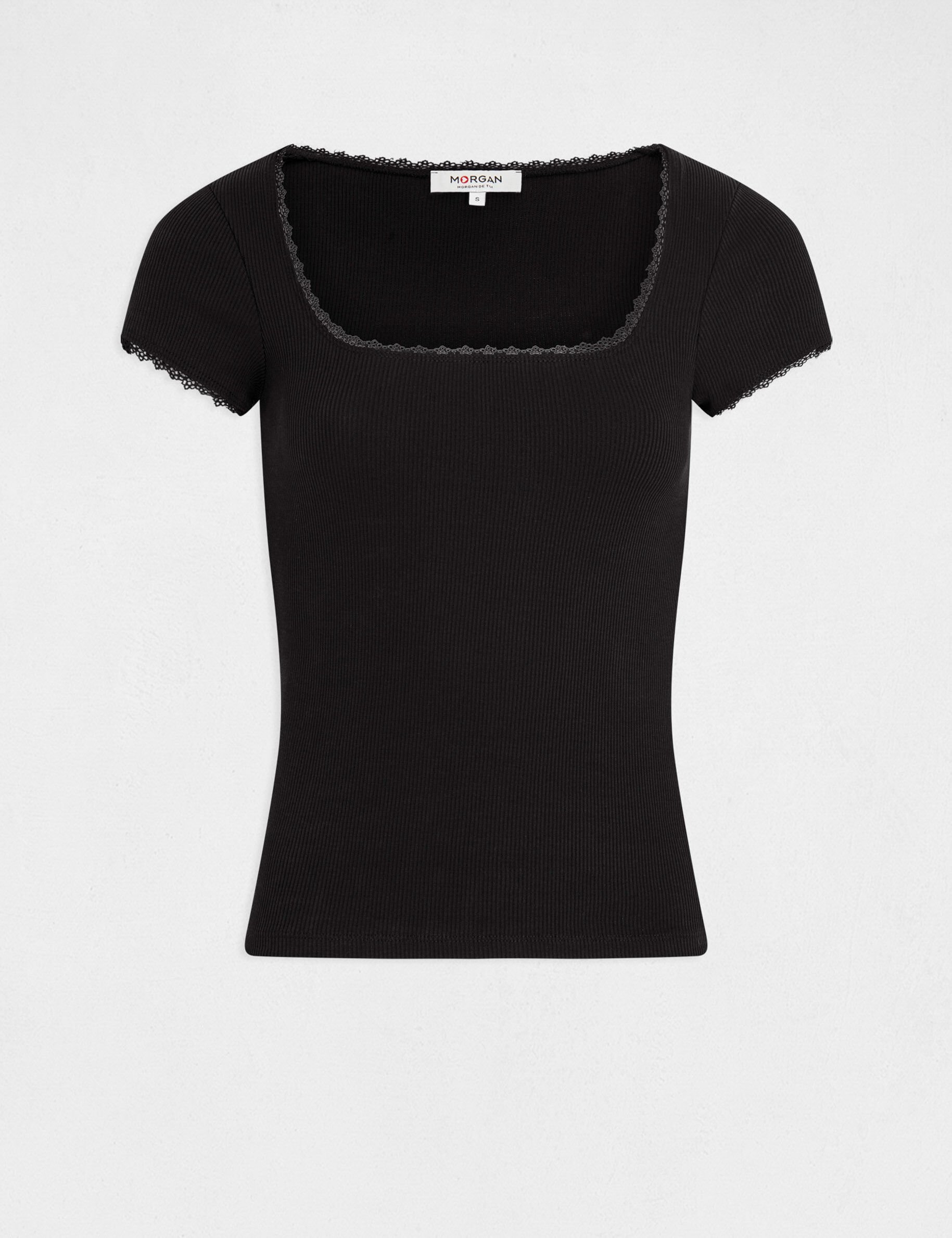 T-shirt manches courtes côtelé noir femme - noir