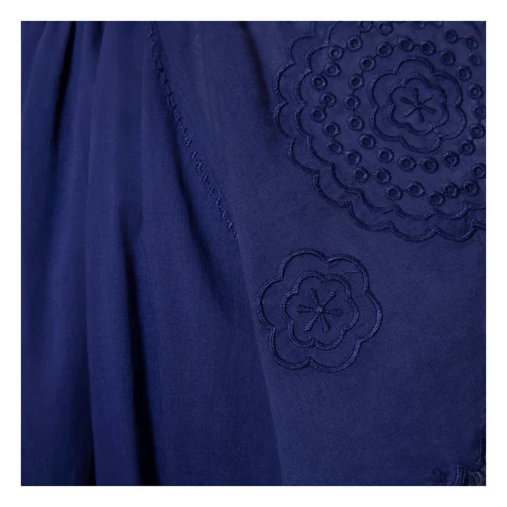 Alma Deia Robe Courte Brodée en Coton Bio | Bleu