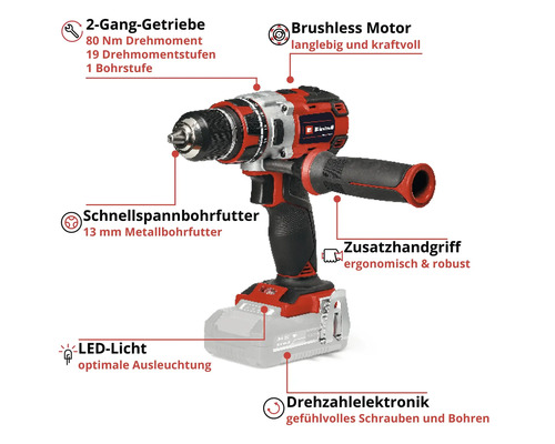 Accuschroefboormachine met enkelvoudige boorkop Einhell Power-X-Change TP-CD 18/80 Li BL, zonder accu en lader