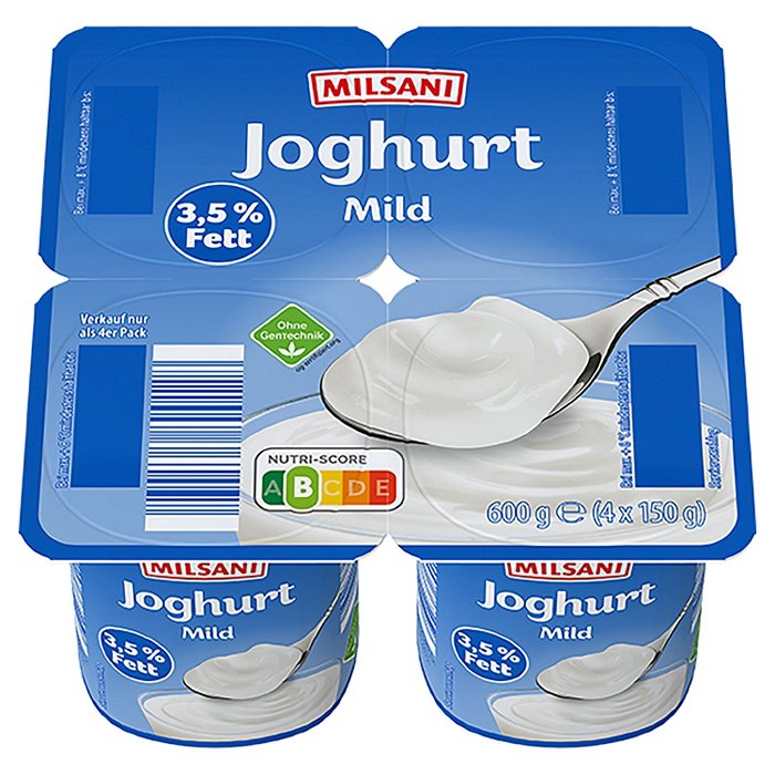 MILSANI Joghurt 3,5 % Fett 4 x 150 g, milder Naturjoghurt