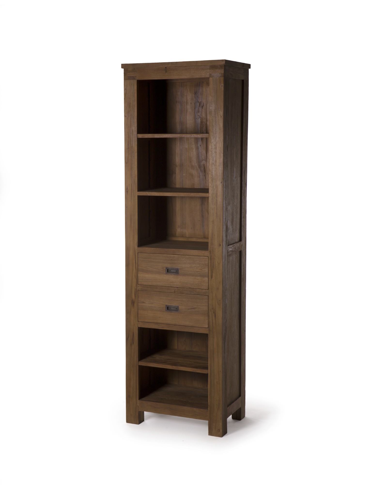 Bücherschrank aus Teak, 5 Fächer, 2 Schubladen, braun, T 40 cm, B 60 cm, H 200 cm von fischer's lagerhaus