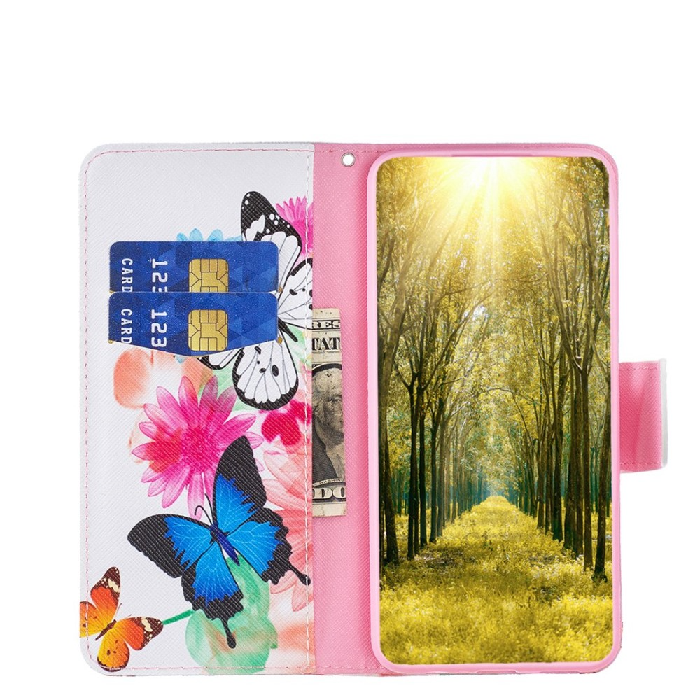 iPhone 14 Leder Tasche mit Kartenfächern - Blumen & Schmetterlinge