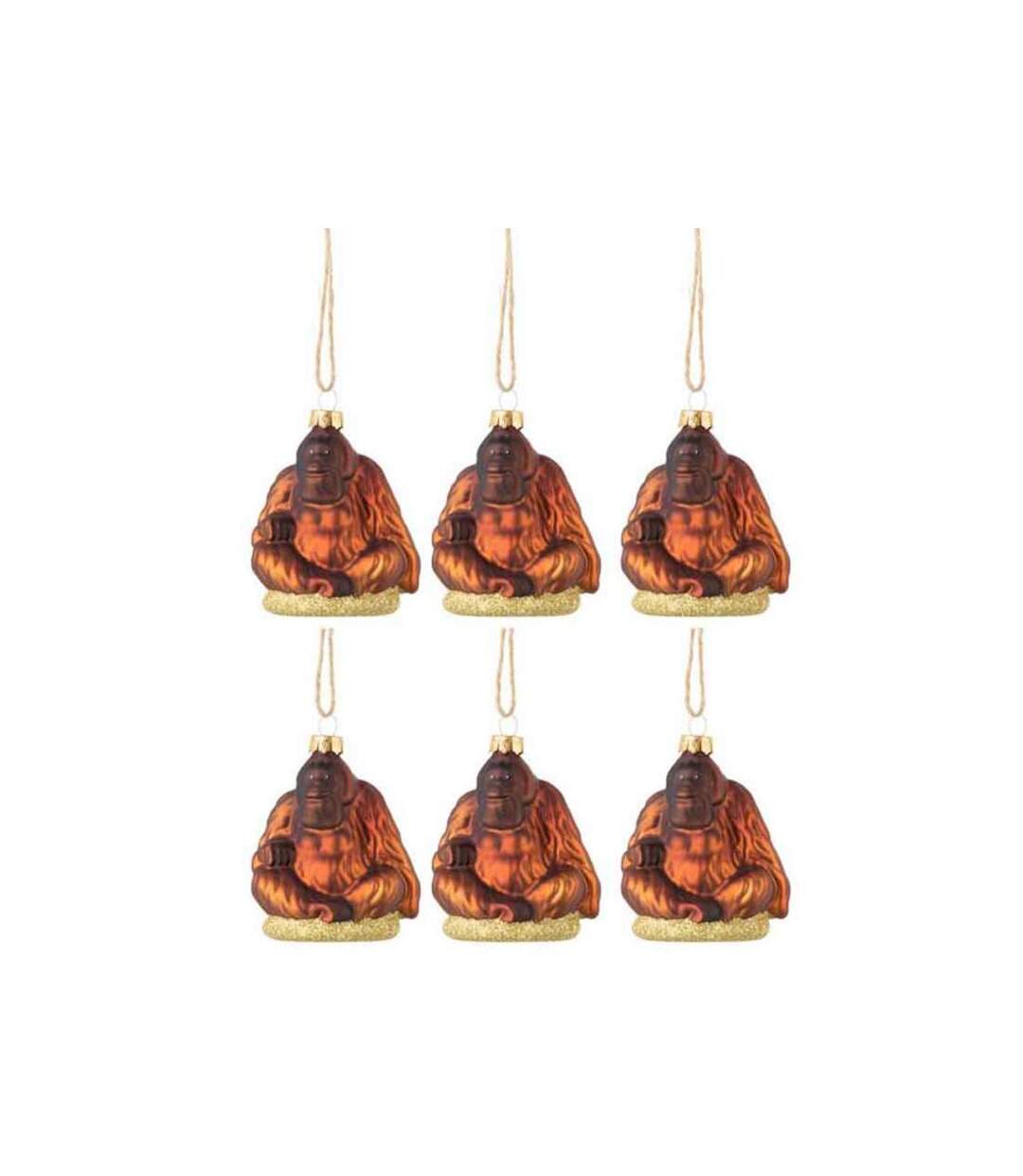Paris Prix - Lot De 6 Boules De Noël gorille 9cm Marron