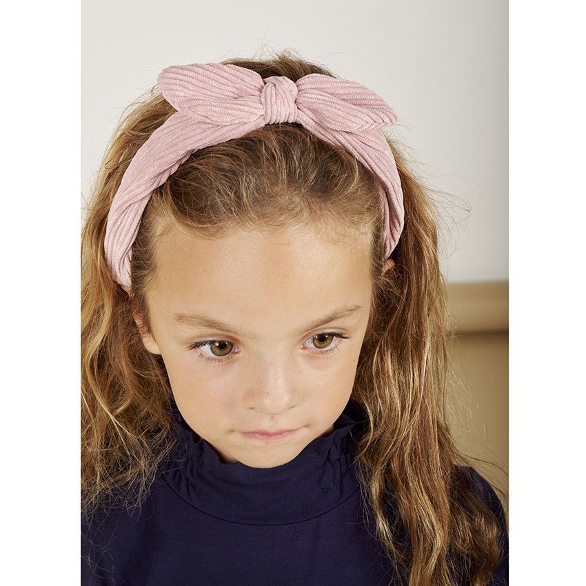 Serre-tête en velours pour fille - Rose