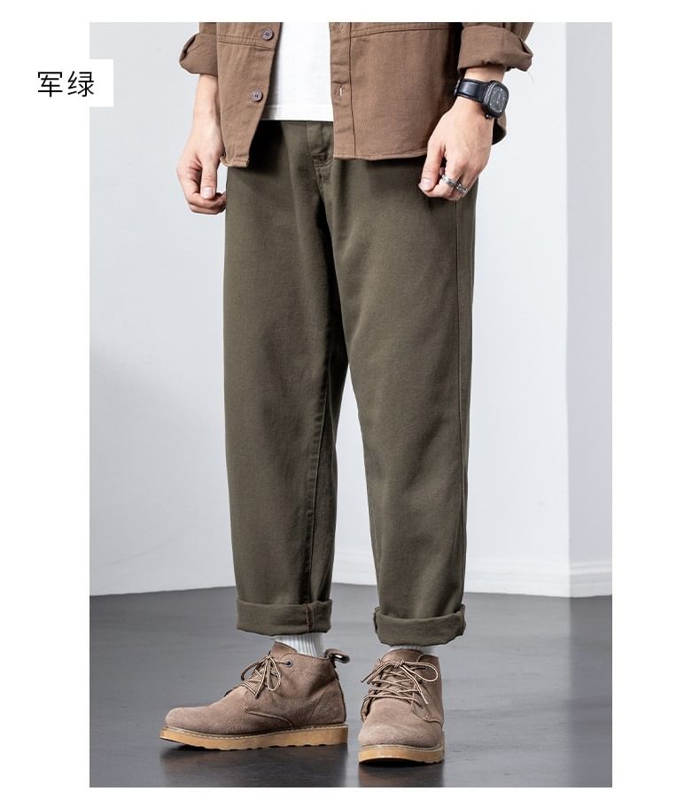 Cowpow - Mid Rise Plain Crop Straight Leg Broek