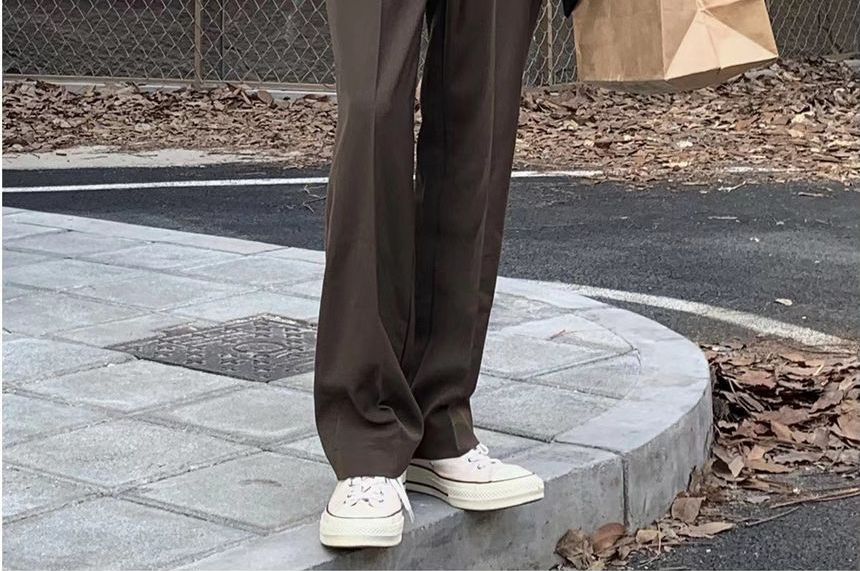 Savenne - Mid Rise Plain Straight Leg Dress Pants