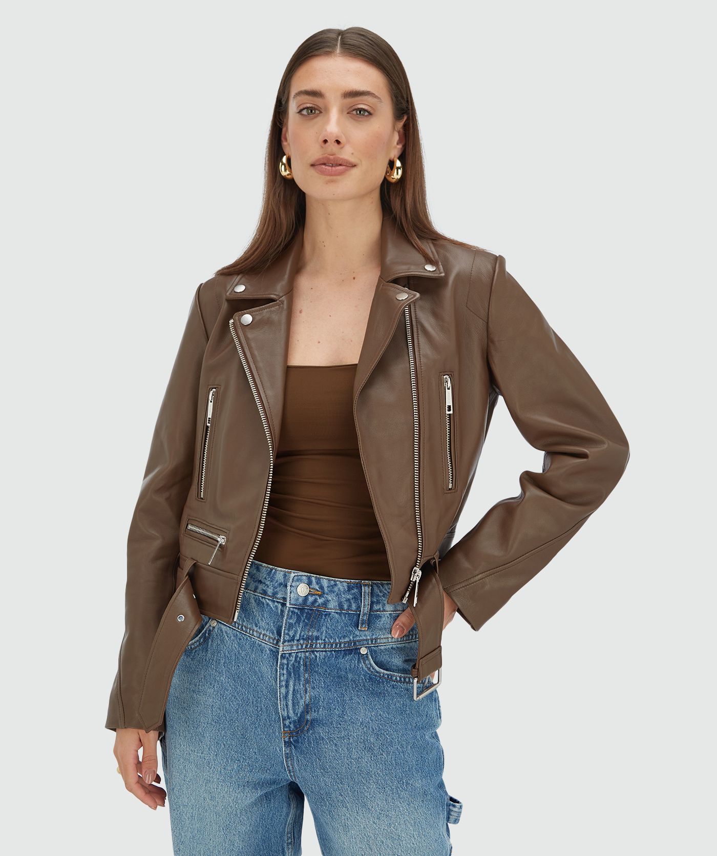 LUA regular fit jacket van leer - dark brown