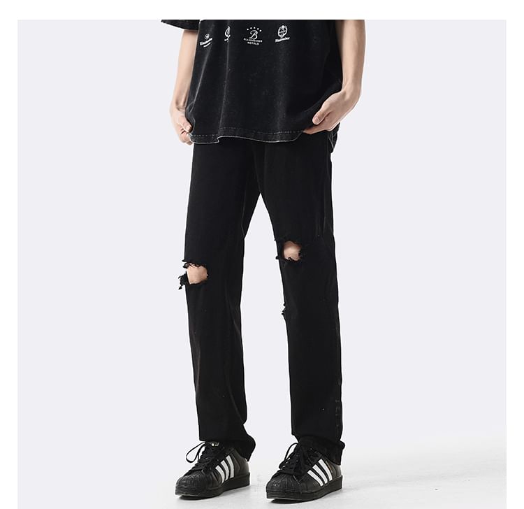 Breeson - Mid Rise Washed Distressed Loose Fit Jeans