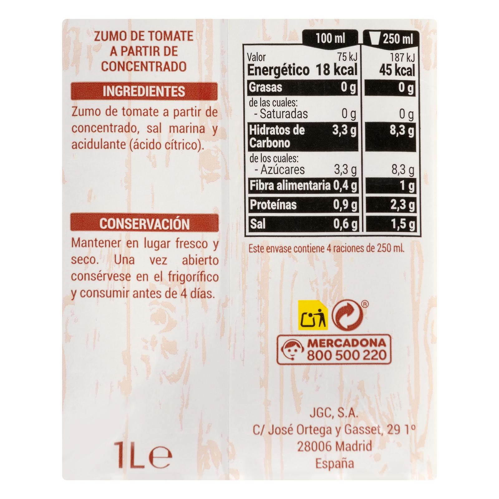 Jus de tomate Hacendado