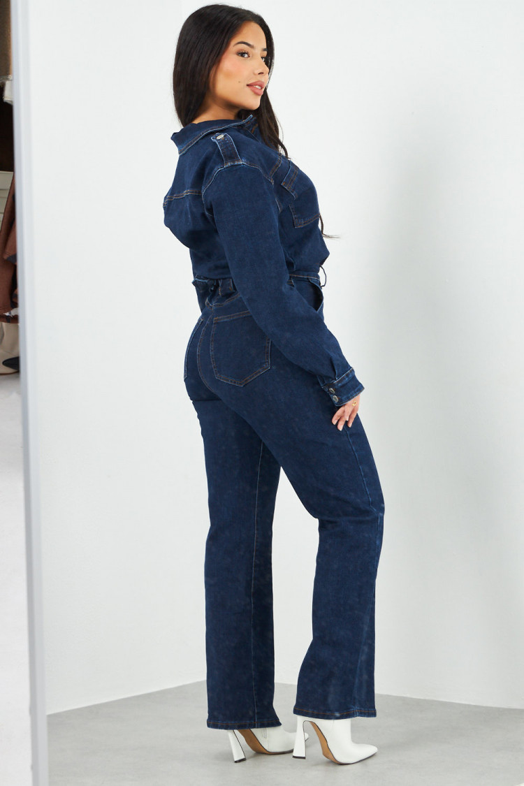 Combinaison pantalon en jean bleu foncé