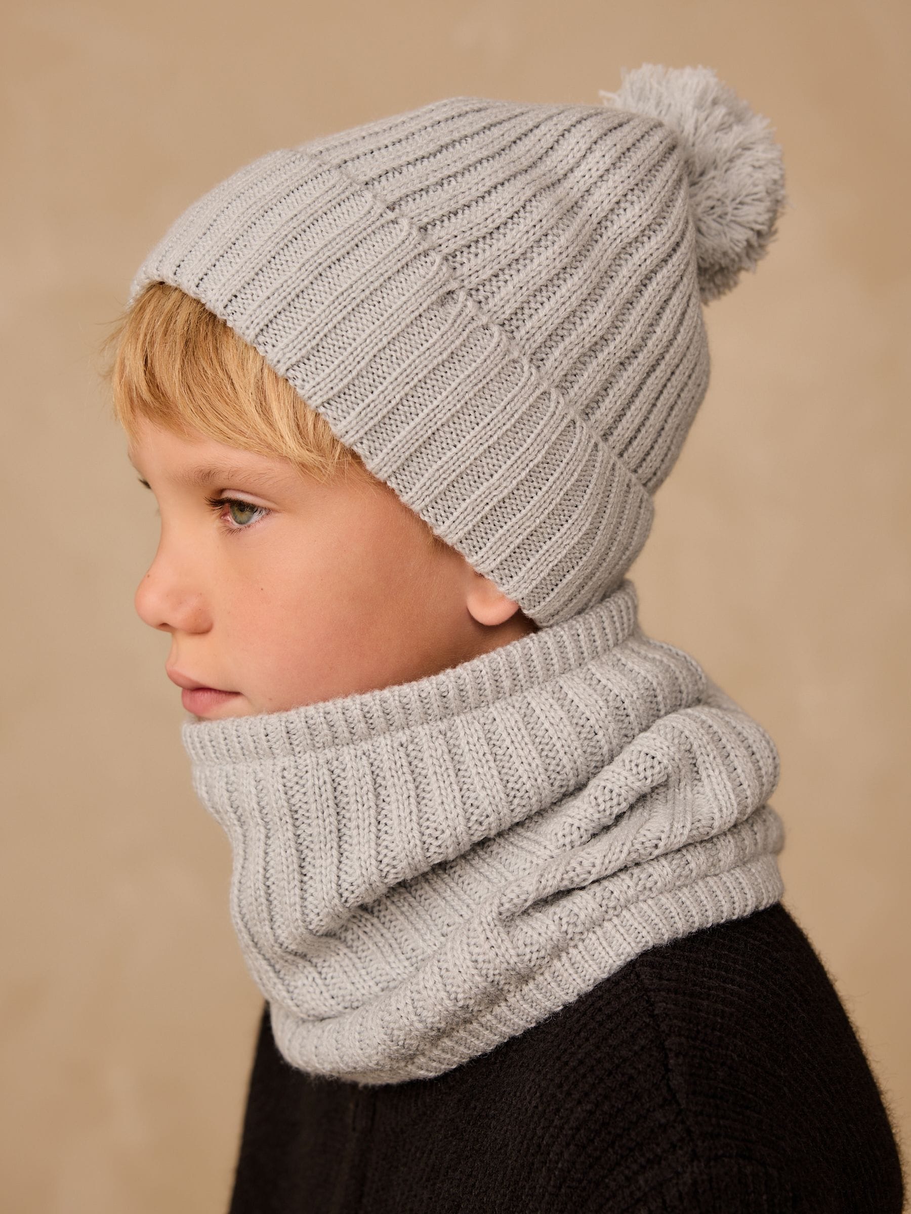 Grijs - Pom Beanie Hat & Snood Set 2 Piece (1-16yrs)