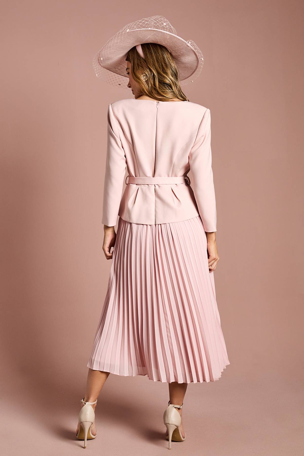 Coast Robe Midi Plissée à Manches Longues et Corsage en Crêpe