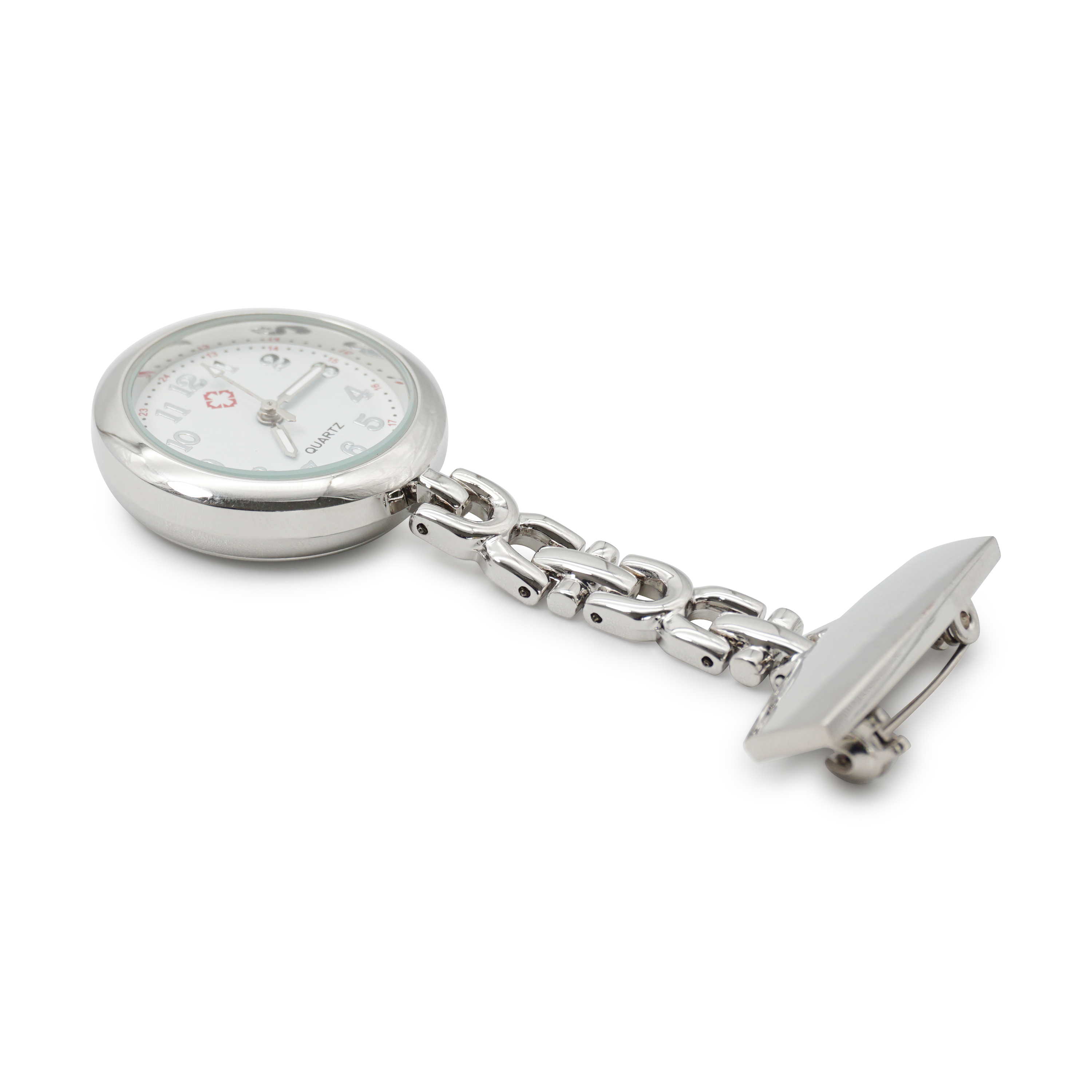Analoge Quartz Krankenschwester Uhr Ansteckuhr mit Sicherheitsnadel - Silber