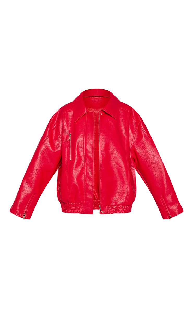 Rouge Veste Oversize En Synthétiquecuir À Patte De Boutonnage Dissimulée