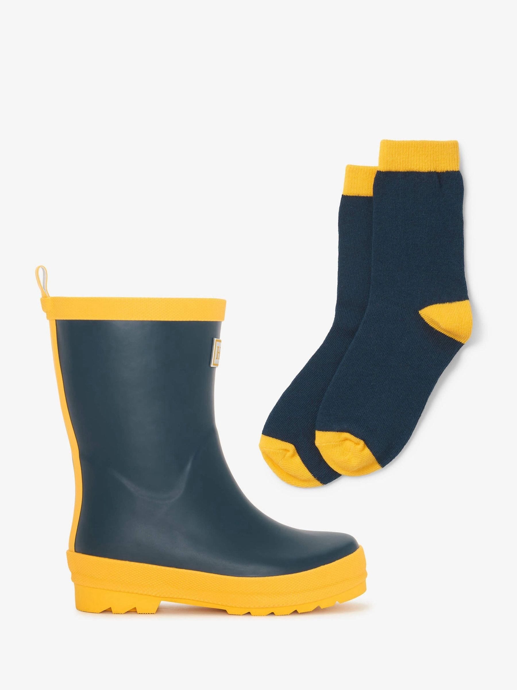 Hatley Navy & Yellow Matte Rain Wellies