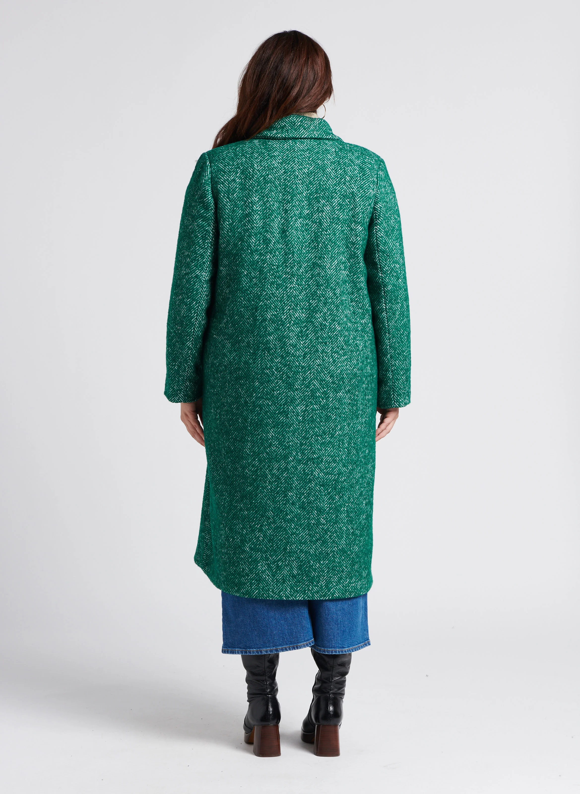 TIMO - Manteau long col tailleur à chevrons en maille mélangée | Blanc