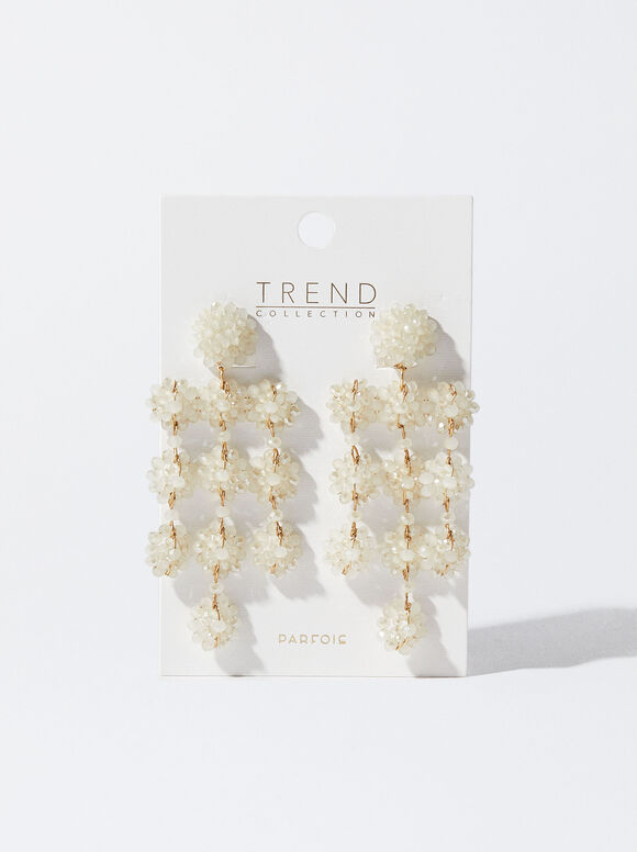 Brincos de pressão com miçangas - Bege